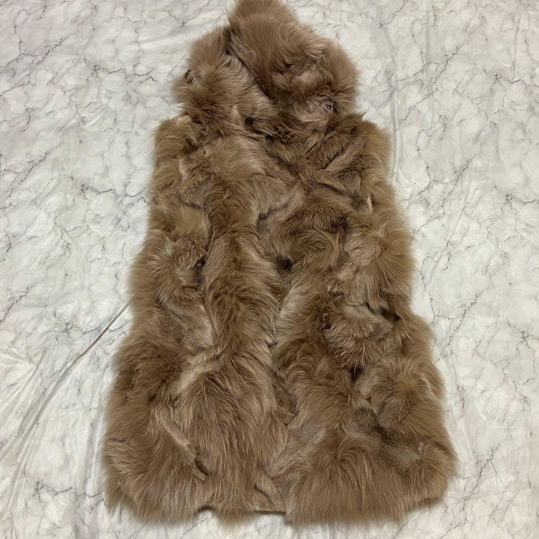 フォックスファー 毛皮 リアルファー ボリューム フード ジレ ベスト