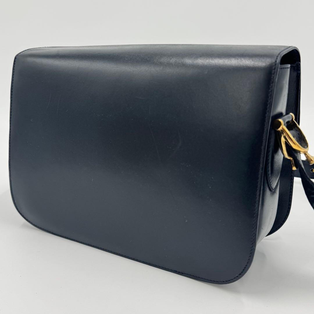 CELINE セリーヌ 馬車金具 カーフ レザー ショルダーバッグ 黒紺