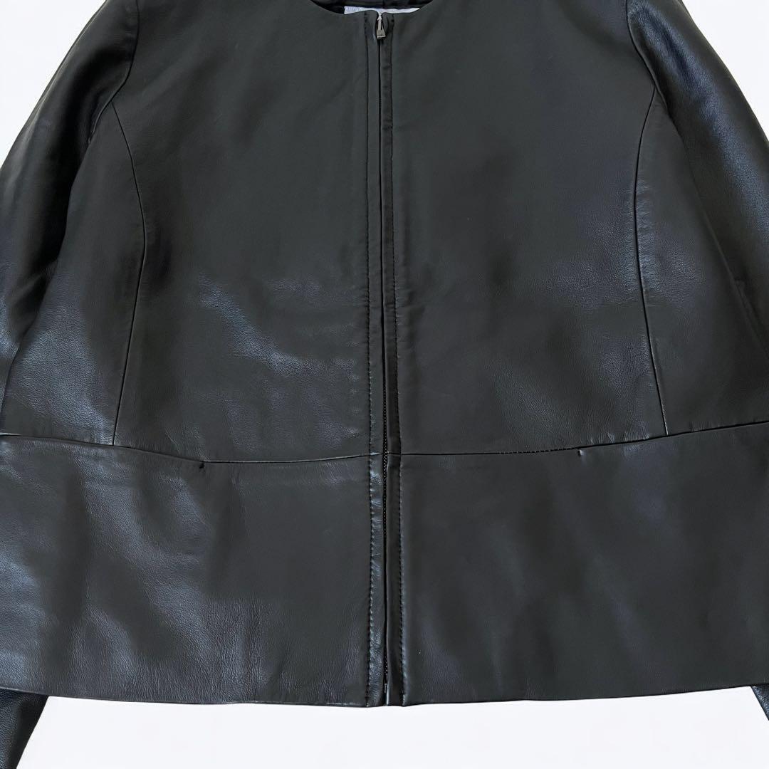 美品 アンタイトル 羊革 ラムレザー ノーカラージャケット Lサイズ