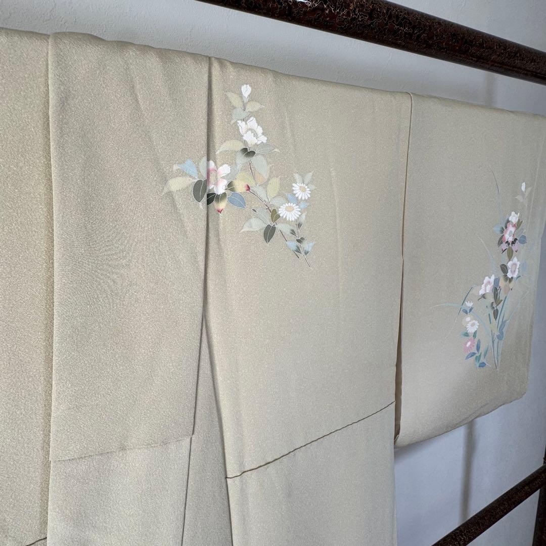 超美品　正絹　袷　訪問着　着物　着丈161　裄66　クリーム　黄緑　水色　ピンク