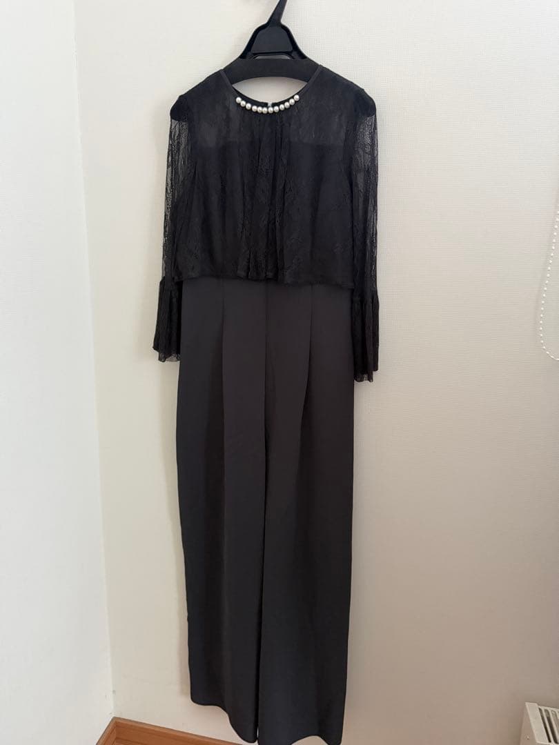 ヤマダヤ　リルフェテ　レース使いパンツドレス　オールインワン　チャコールグレー