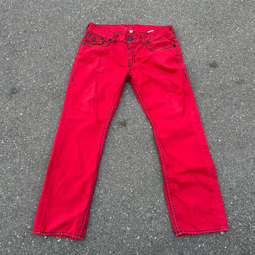 TRUE RELIGION W38 トゥルーレリジョン　レッド　赤　デニムパンツ