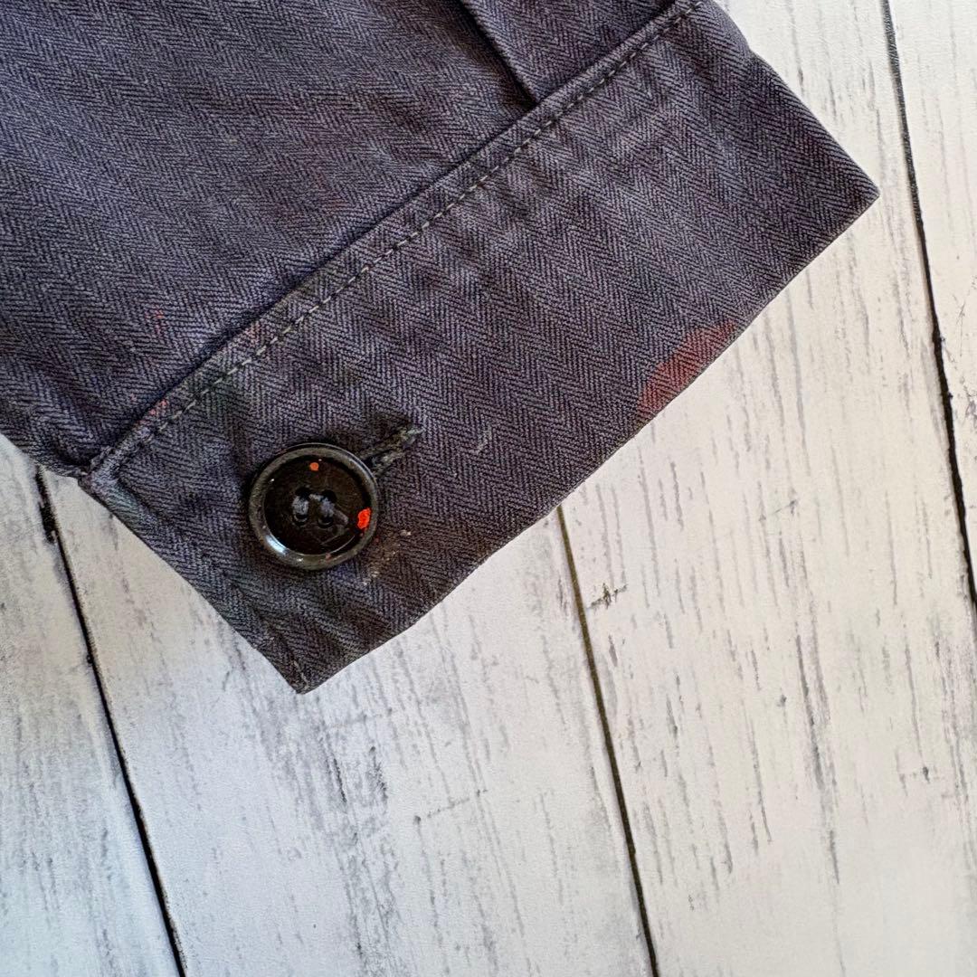 60s 70s フランス軍 ヘリンボーン カバーオール ワークジャケット 黒 M