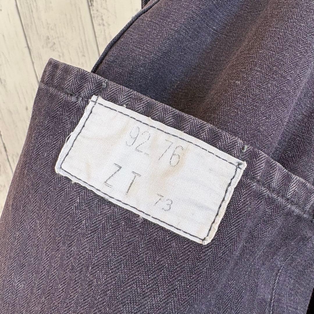 60s 70s フランス軍 ヘリンボーン カバーオール ワークジャケット 黒 M