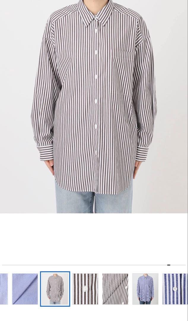 スピックアンドスパン 50コットンオーバーサイズシャツ ブラウン ストライプ