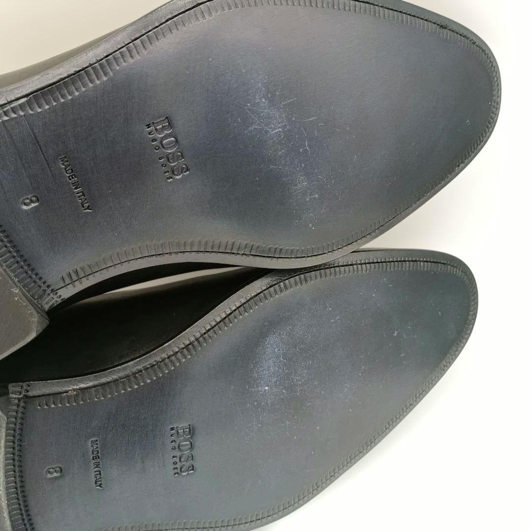 未使用級【ヒューゴボス】ストレートチップ 内羽根 黒 ビジネスシューズ