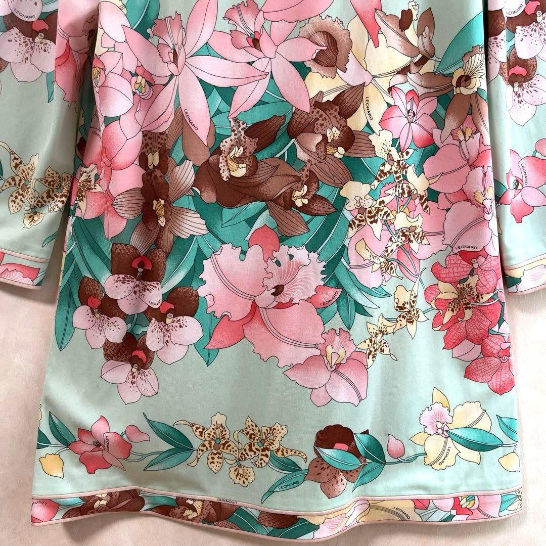 美品✨レオナール カンカン素材 チュニック フレア 多色 花柄 ゆったり L