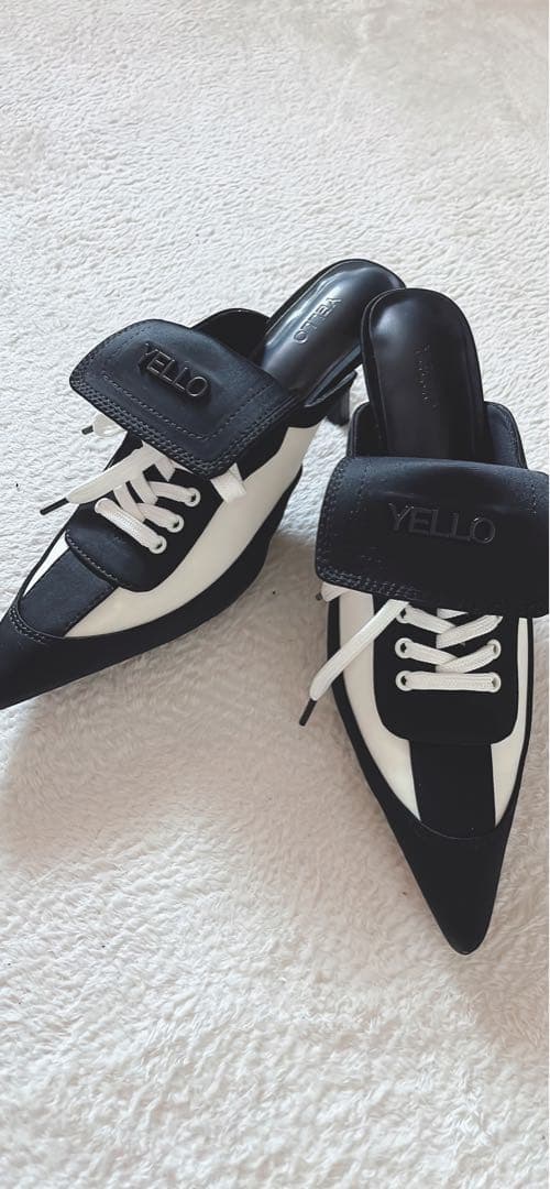 YELLO レースアップミュール 黒白 L 本日のみ