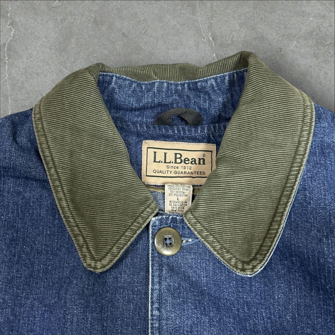 12]エルエルビーン デニムカバーオールジャケットブルゾン古着 襟コーデュロイ