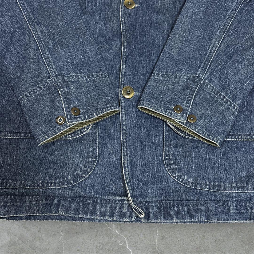 12]エルエルビーン デニムカバーオールジャケットブルゾン古着 襟コーデュロイ