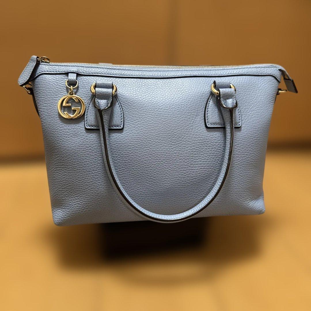 GUCCI インターロッキングG ライトブルーハンドバッグ