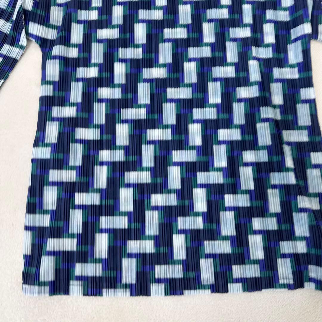 極美品✨PLEATS PLEASE プリーツ　ネイビー　白色　ハイネック　長袖
