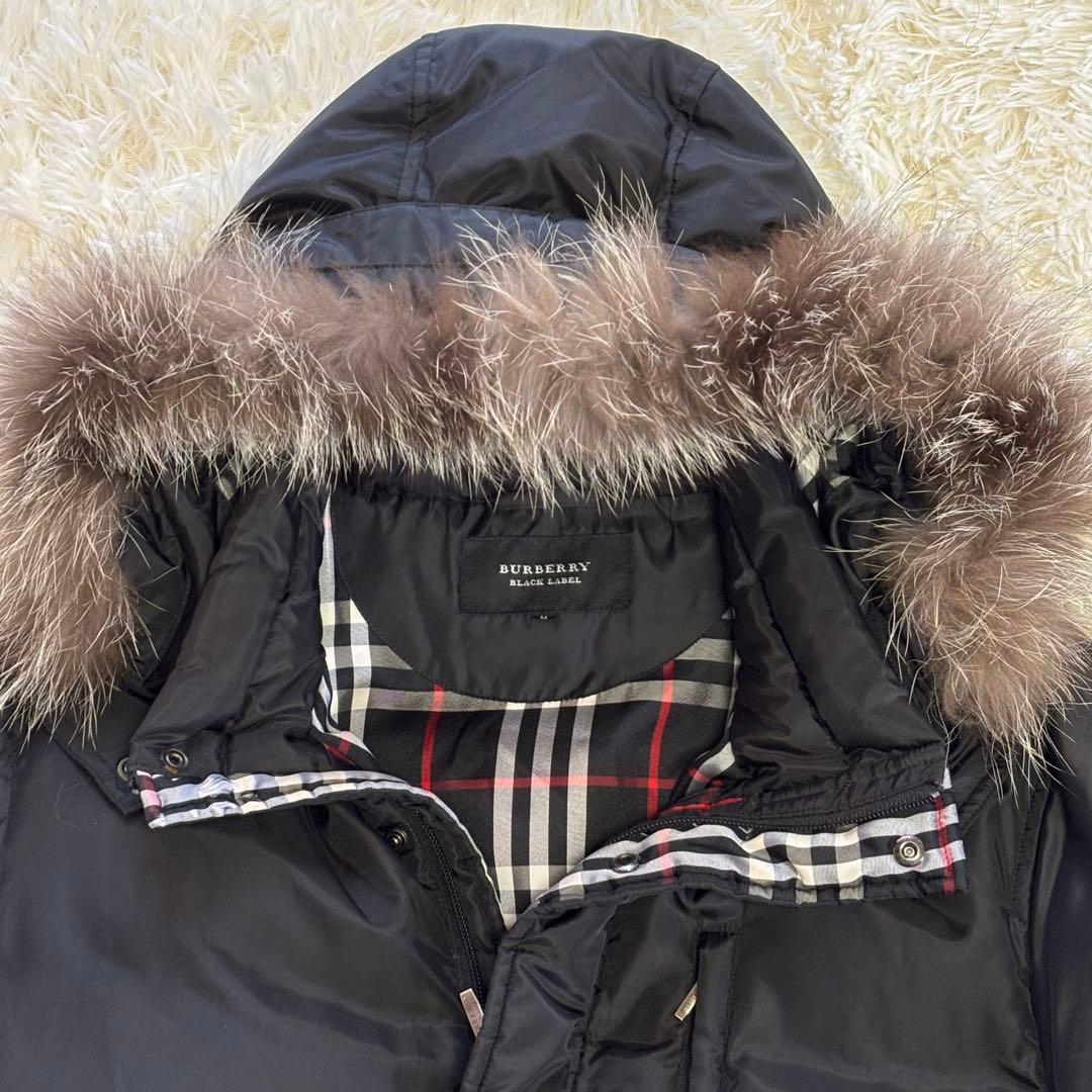 バーバリーブラックレーベル 黒 ダウンコート M シルバーフォックスファー