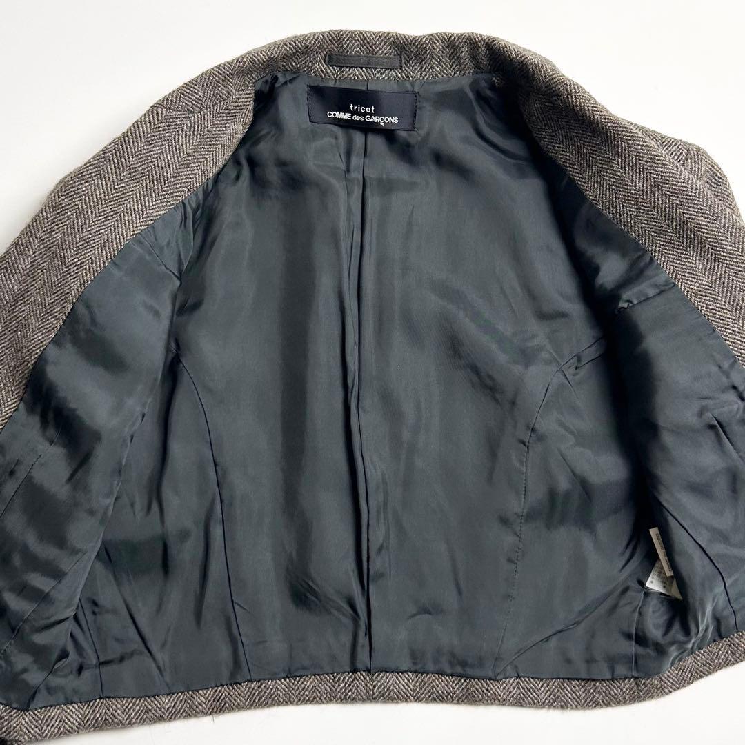 80s【美品】トリココムデギャルソン/ショート丈ヘリンボーンジャケット/安全ピン