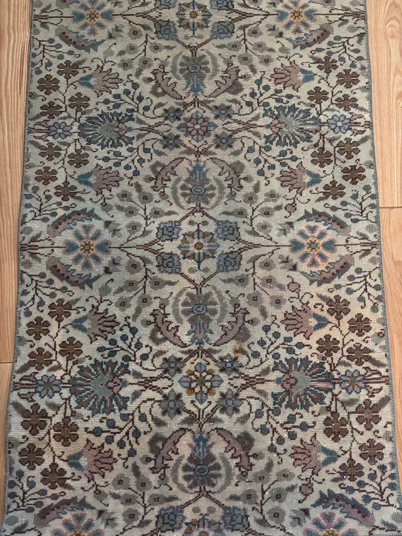 トルコ　ヴィンテージラグ　ランナー　ブルーグリーン193×63