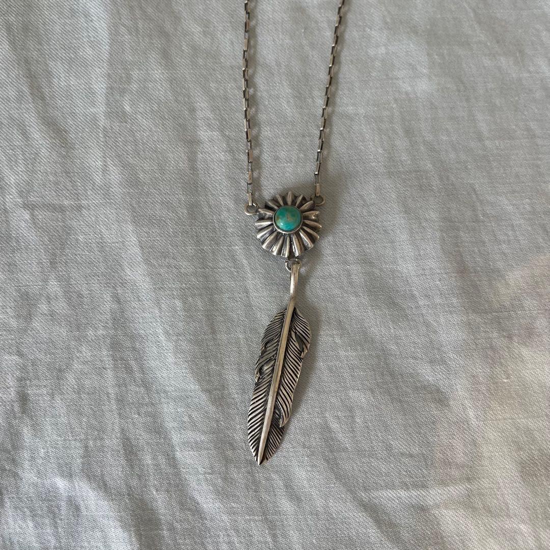 ラルフローレン　ターコイズ付き羽根デザインネックレス