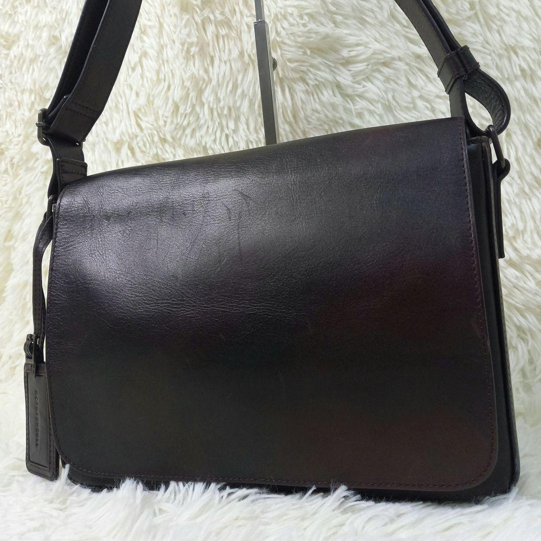 美品✨マザーハウス アンティーク ショルダーバッグ B5 ダークブラウン レザー