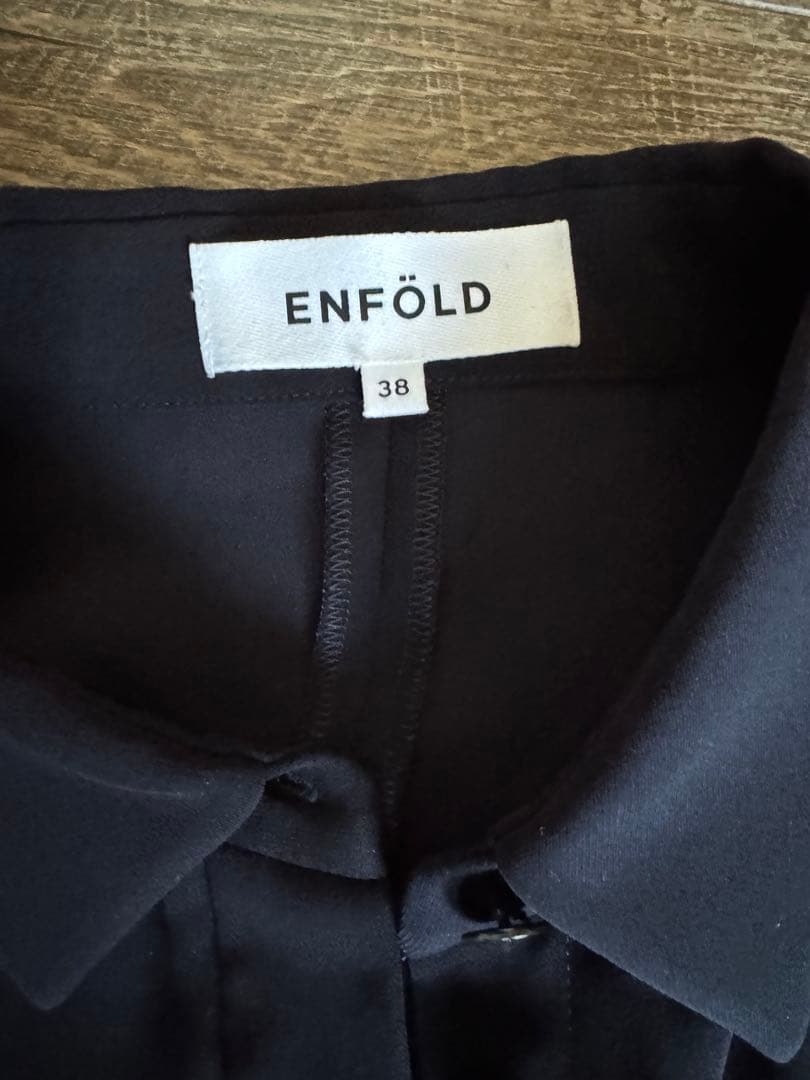 ENFOLD エンフォルド ポリエステルツイルシャツドレス 38 ネイビー