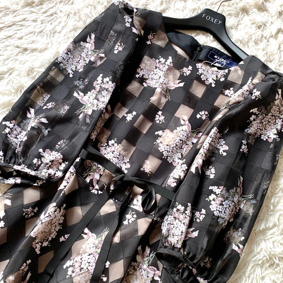 新品✨人気 エムズグレイシー 花柄 チュール ロング ワンピース ドレス 40