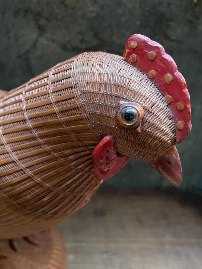 希少 1940's ヴィンテージ 上海伝統工芸 竹細工 雄鶏 ラタン オブジェ