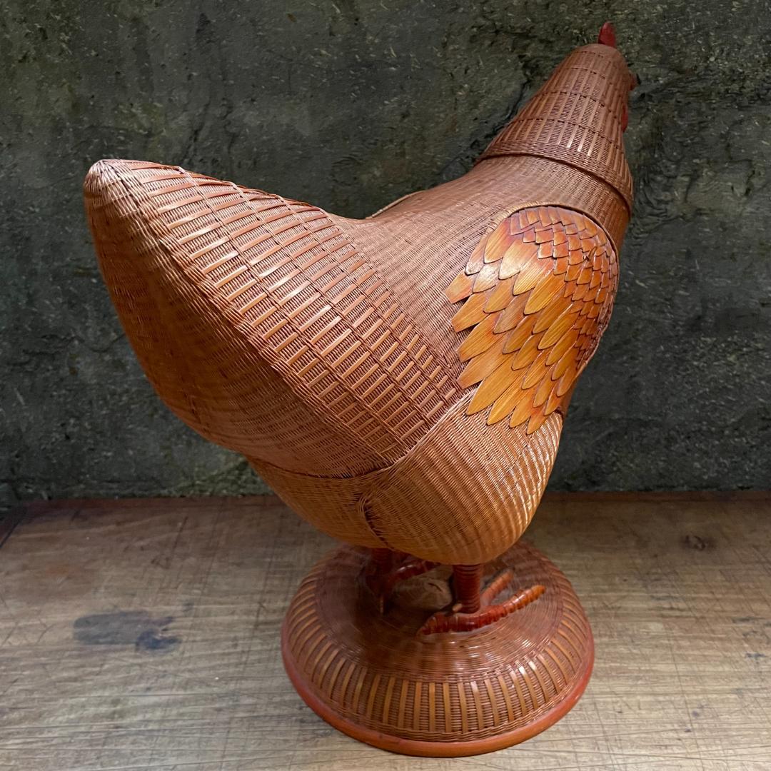 希少 1940's ヴィンテージ 上海伝統工芸 竹細工 雄鶏 ラタン オブジェ