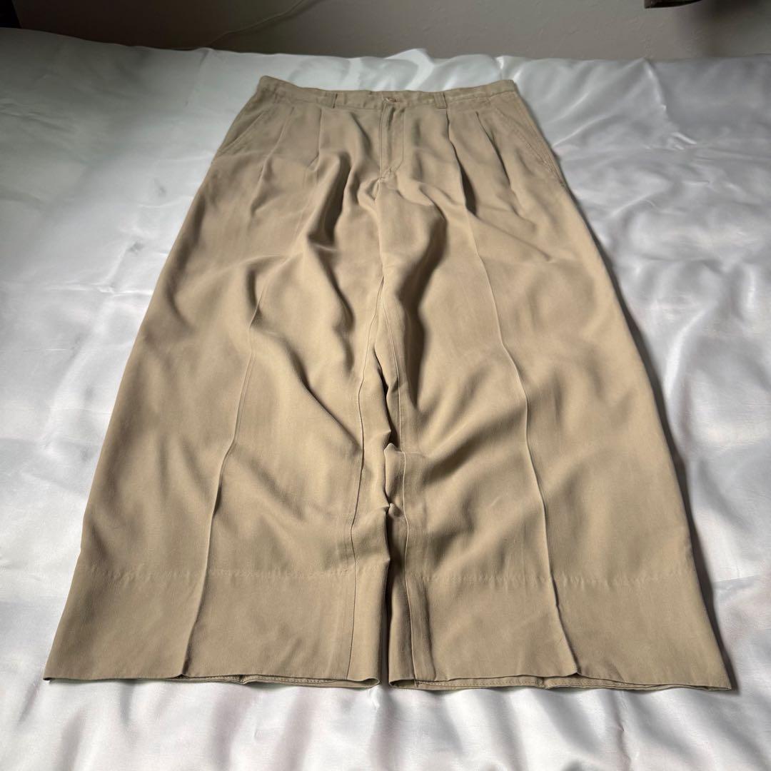 【希少タイプ】 00s old ツータック レーヨン ワイドスラックス ベージュ