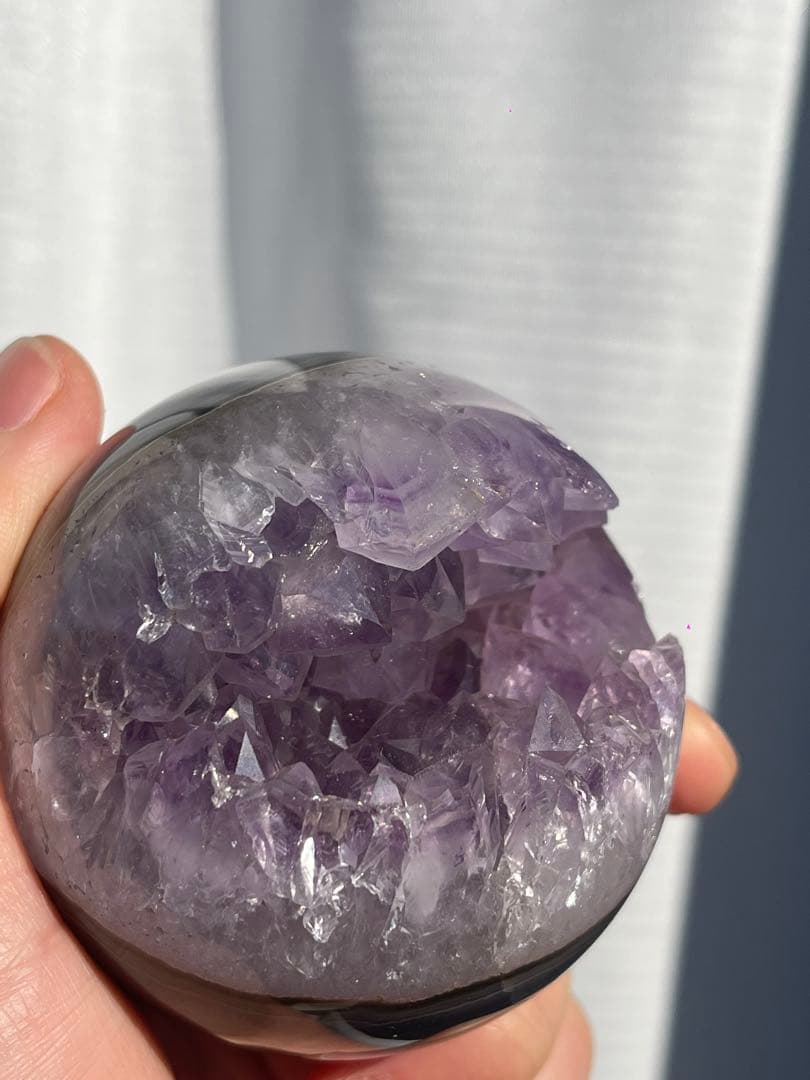 【天然石】レア★瑪瑙 メノウ アメジスト共生 笑口　龍穴　スフィア　丸玉