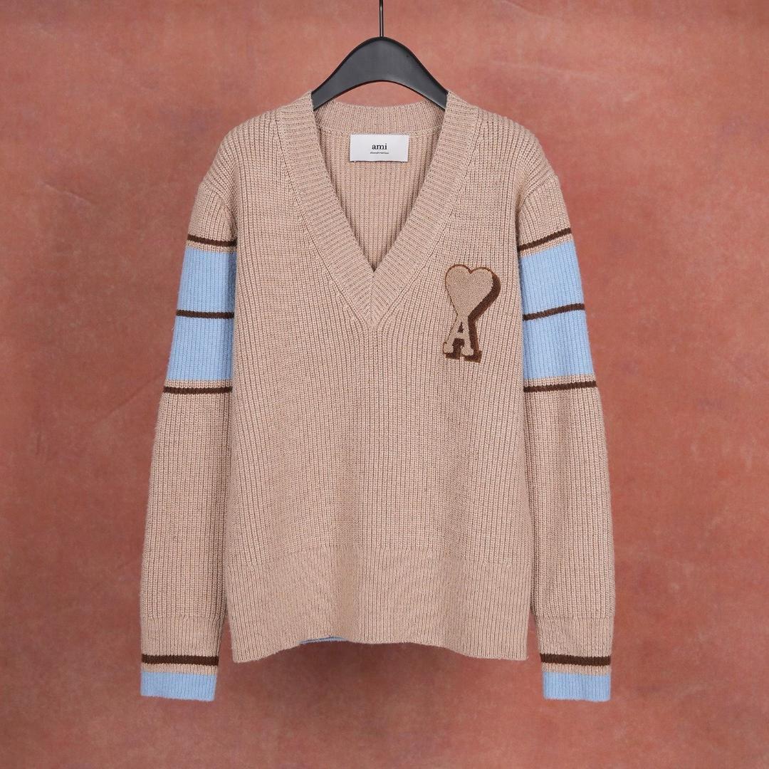 新品未使用 ami paris ブラウンウールカレッジセーター Sサイズ