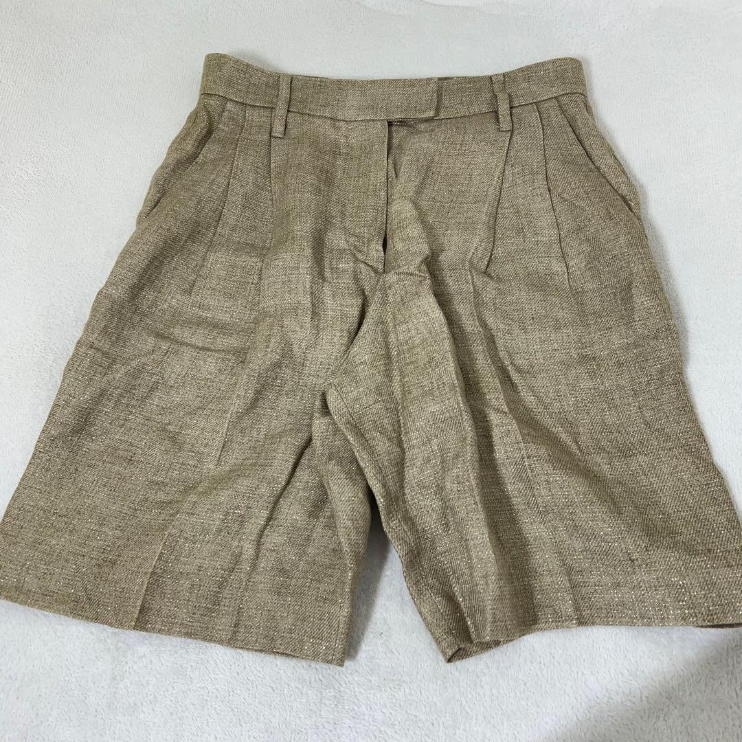 ブルネロクチネリ ハーフパンツ(L相当)リネン イタリア製 ツータック ラメ