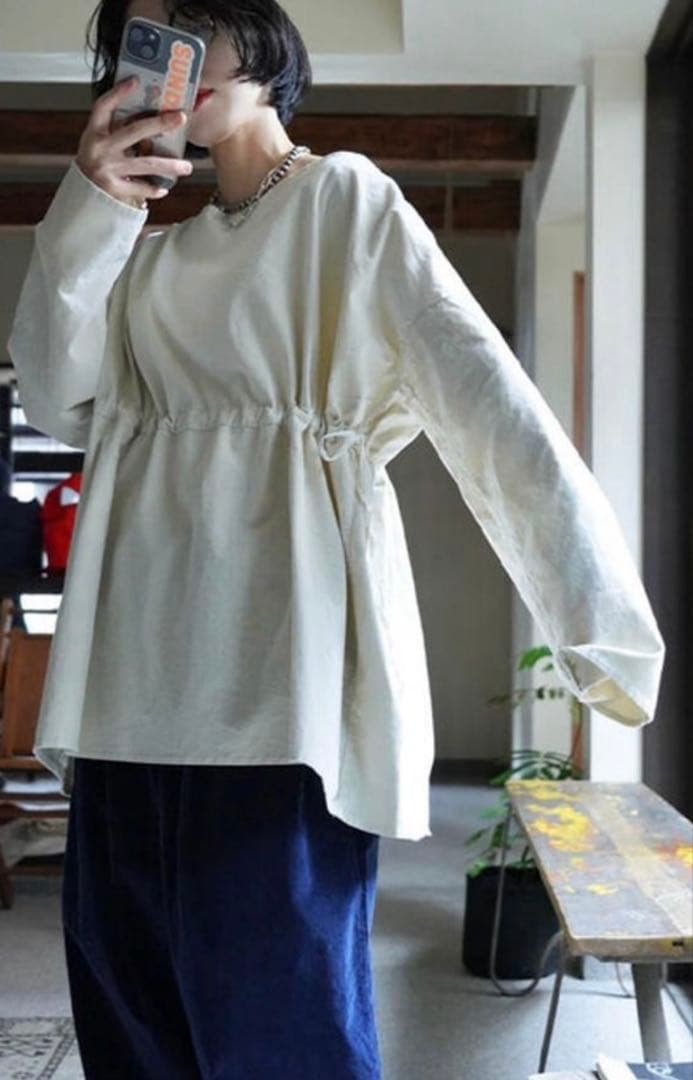 ALBUM DI FAMIGLIA DRAWSTRING shirtsネイビー