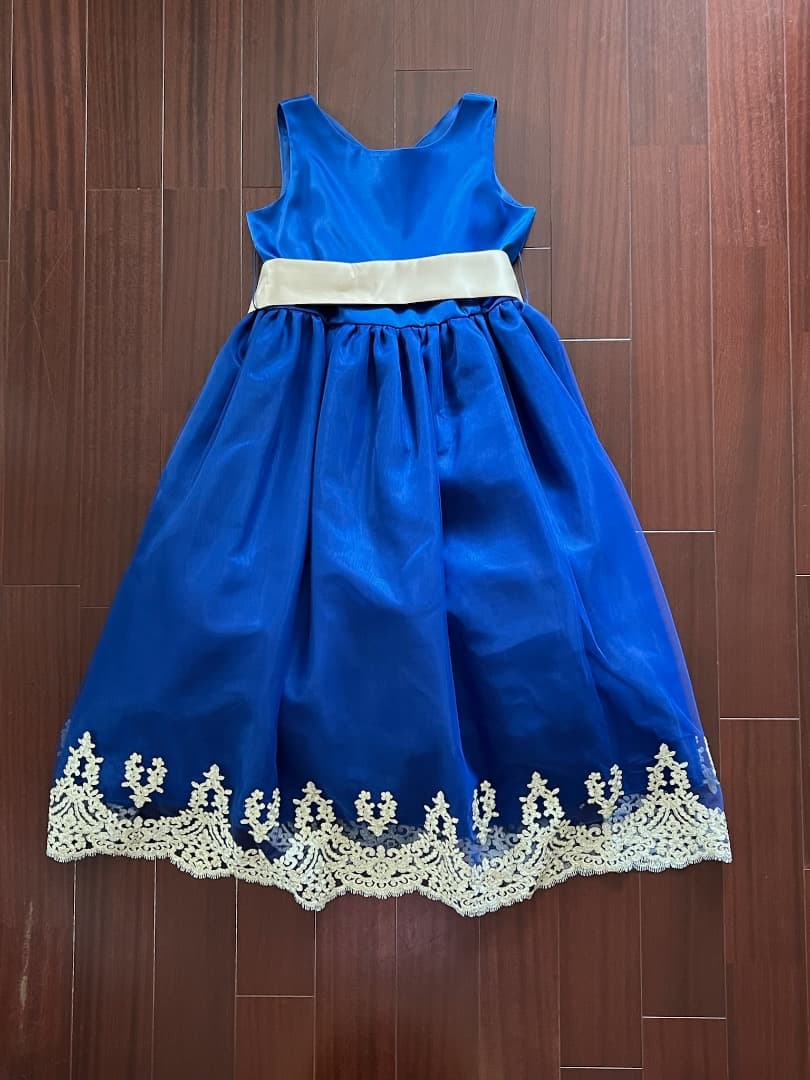 【美品】ジュニアドレス　ピアノ発表会ドレス　160cm ロイヤルブルー　青い鳥