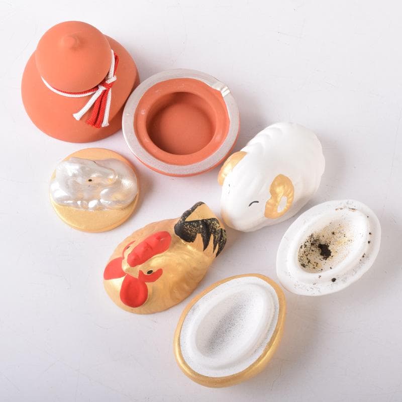 茶道具　楽山作　立雛他　干支　水鳥など　色絵香合　6点まとめて　N　8222