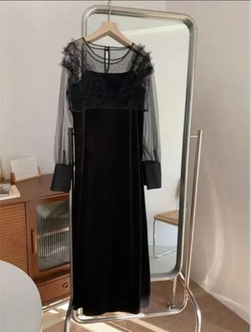 CAPRICIEUX LE'MAGE チュールフリルベロアワンピース