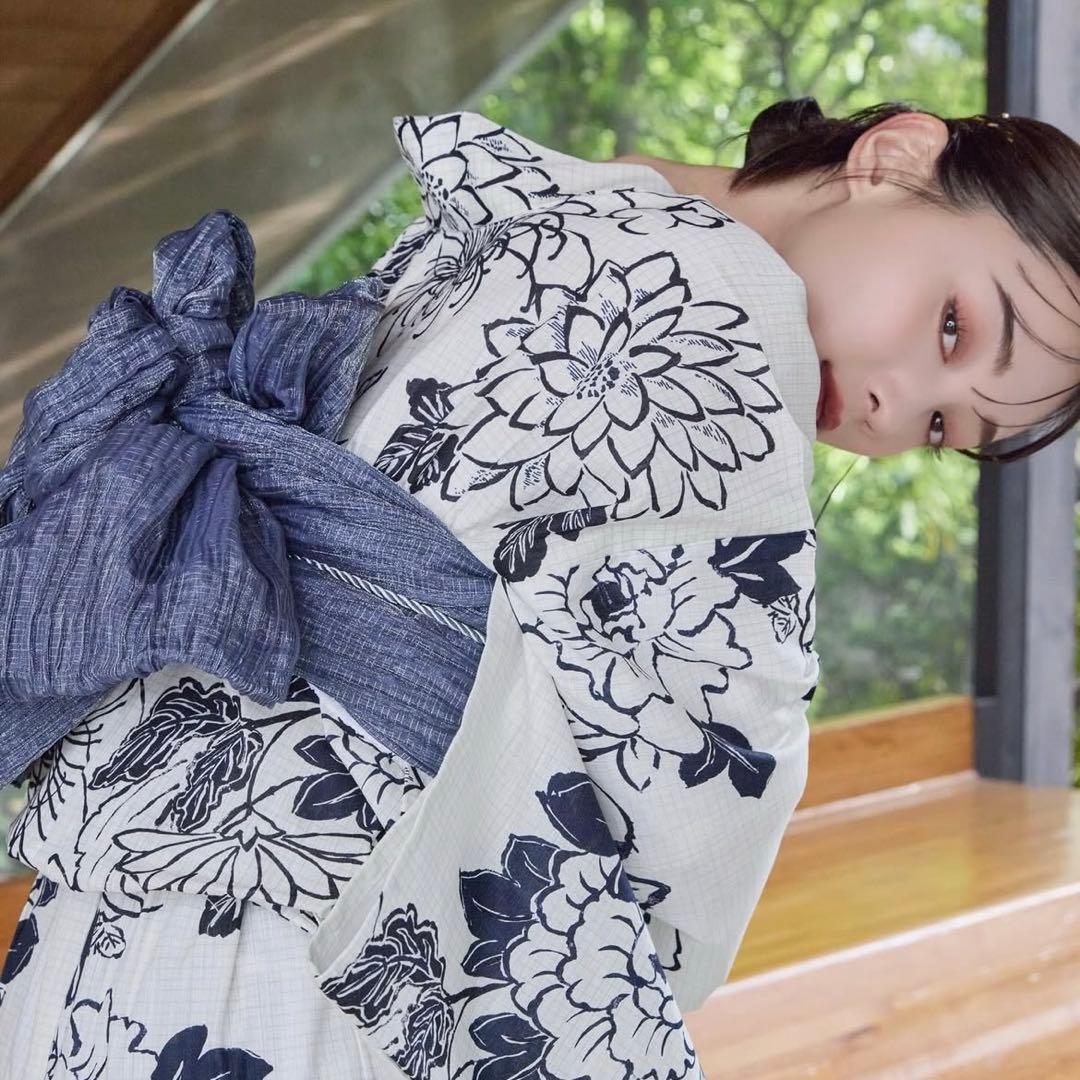 hinari 浴衣3点セット　牡丹/ネイビー/FREE