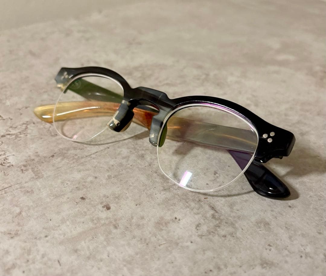 ※一点物 バッファローホーン眼鏡　水牛角　ハーフリム眼鏡　伊達メガネ　サングラス