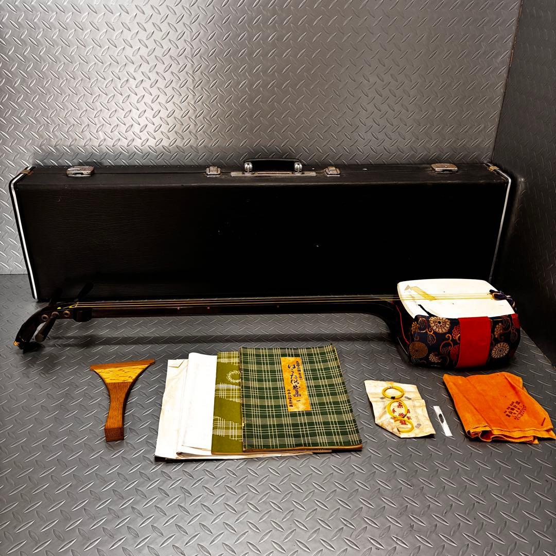 【本体美品】三味線 細棹？ 長唄？ ハードケース 木製バチ 付属品多数