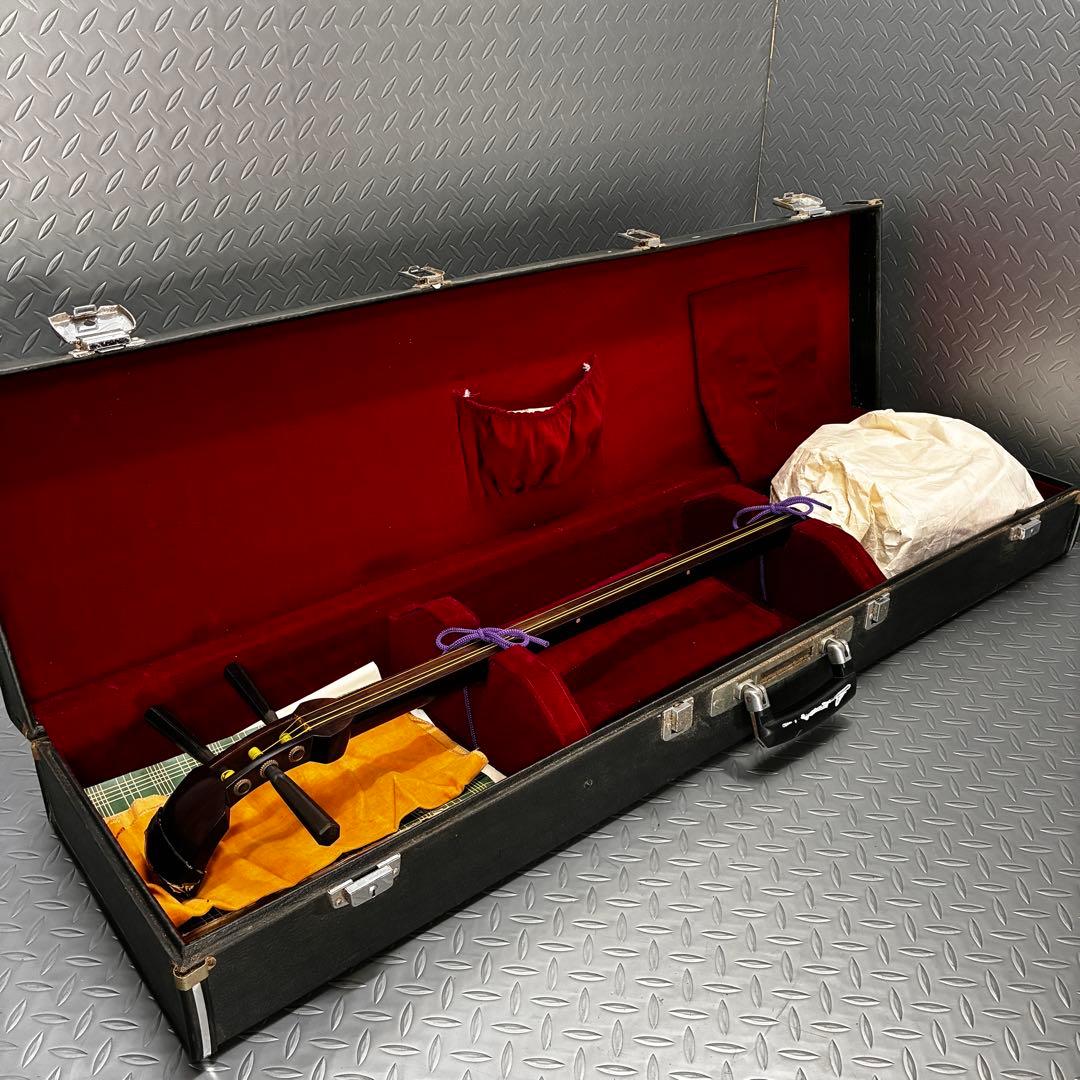 【本体美品】三味線 細棹？ 長唄？ ハードケース 木製バチ 付属品多数