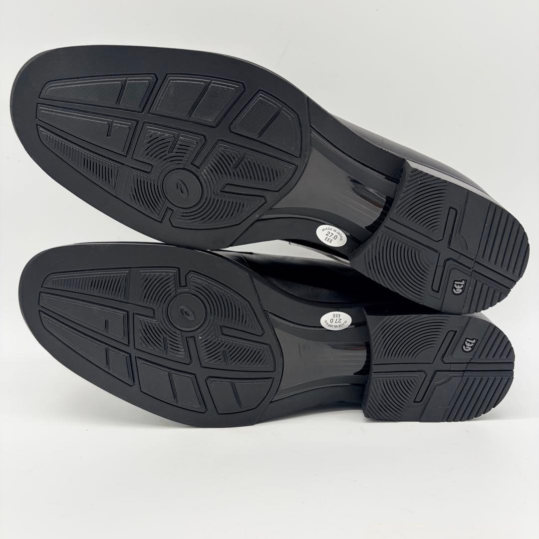 【展示品】アシックスランウォーク プレーントゥ 27cm ブラック 外羽根 革靴