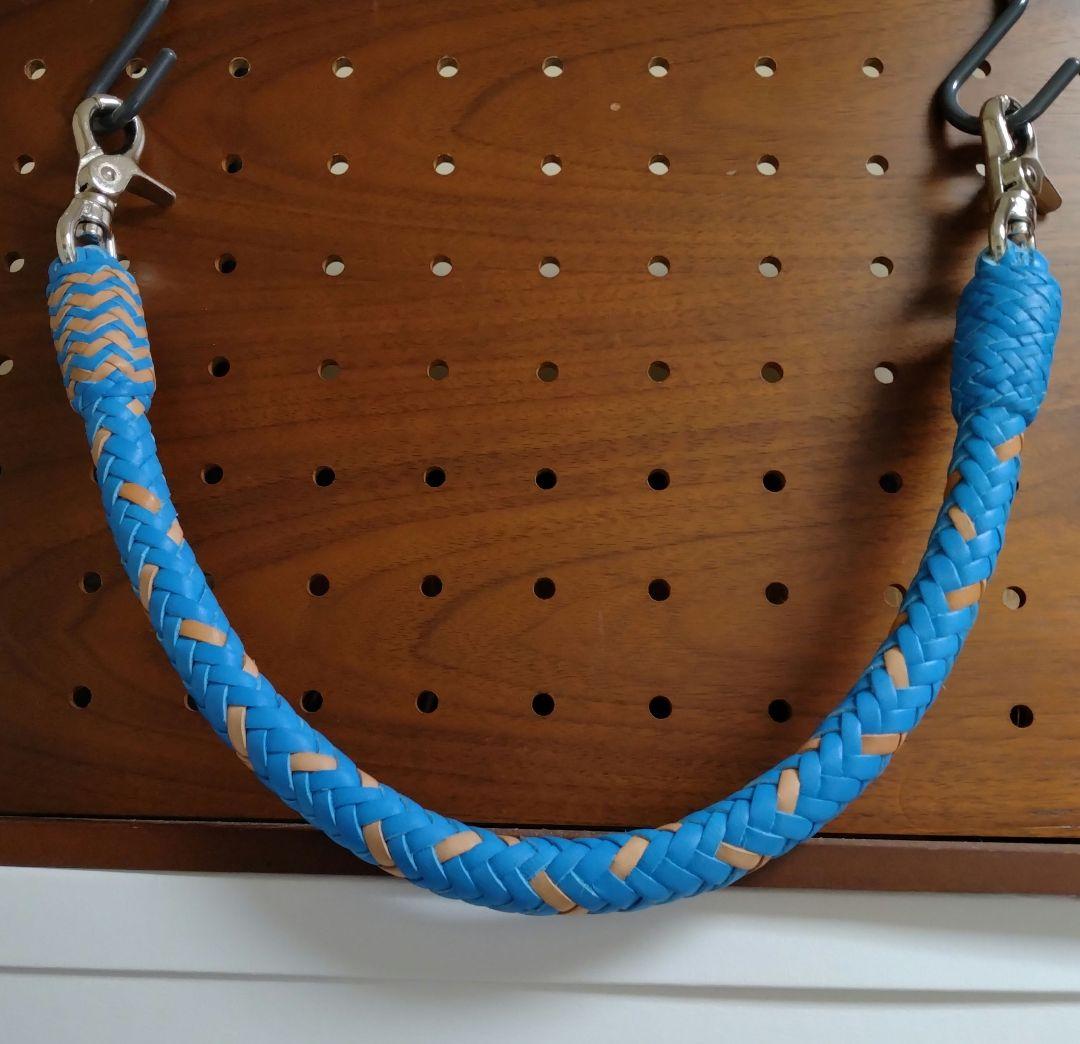 ★Muny様★ウォレットロープ極太☆ヌメ革ブルー×ナチュラル☆12本編み