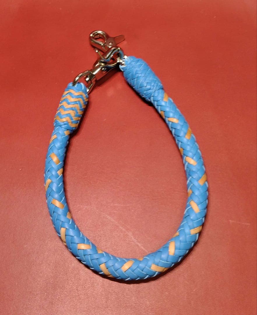 ★Muny様★ウォレットロープ極太☆ヌメ革ブルー×ナチュラル☆12本編み