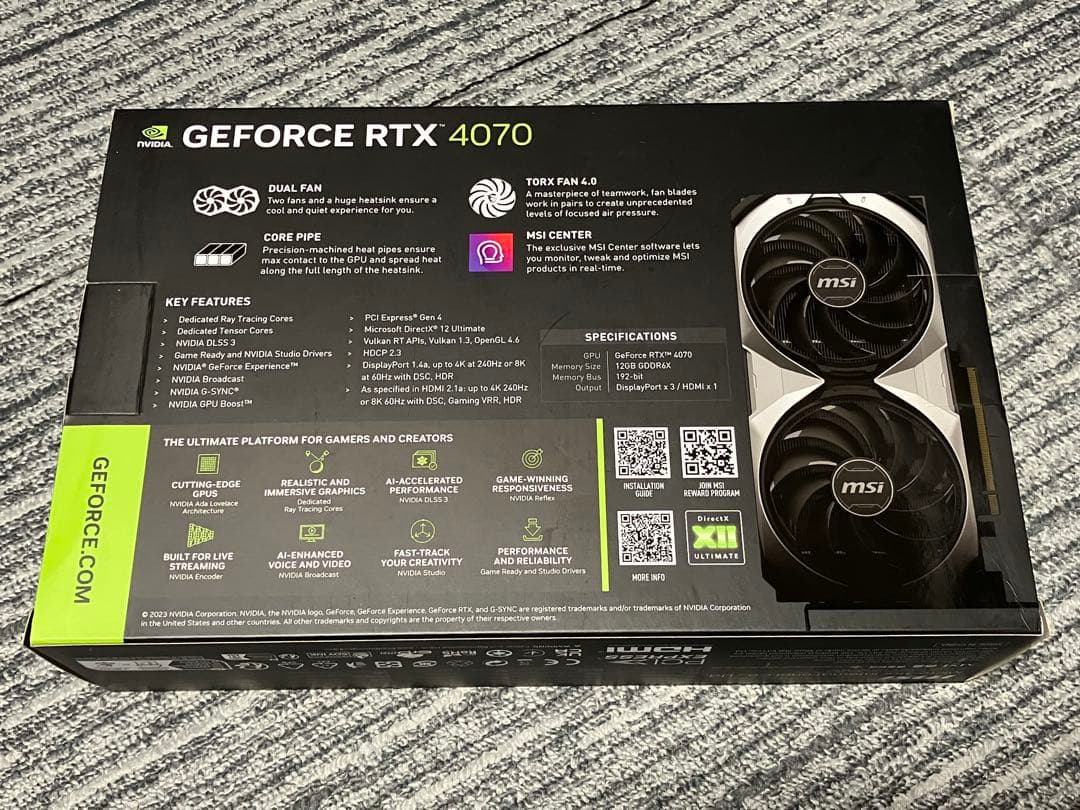 グラフィックボード・グラボ・ビデオカード MSI GeForce RTX 4070 Ventus 2X OC