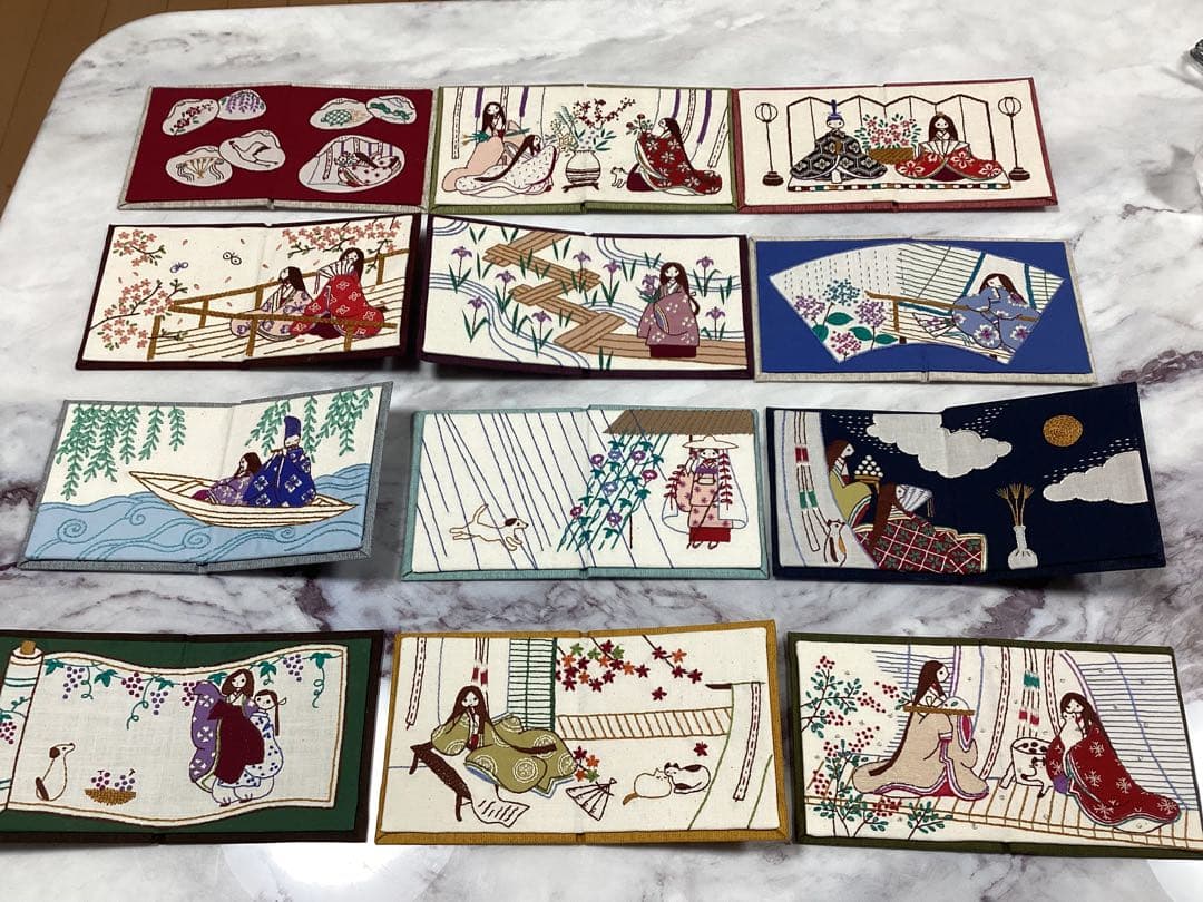 超レア★ フェリシモ◆風流にめぐる季節刺しゅうミニ屏風 12ヶ月完成品◆石井寛子