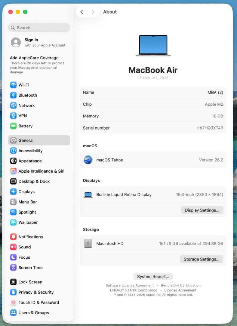 ★超美品 USキー配列★ Macbook M2 15インチ 512GB 16GB