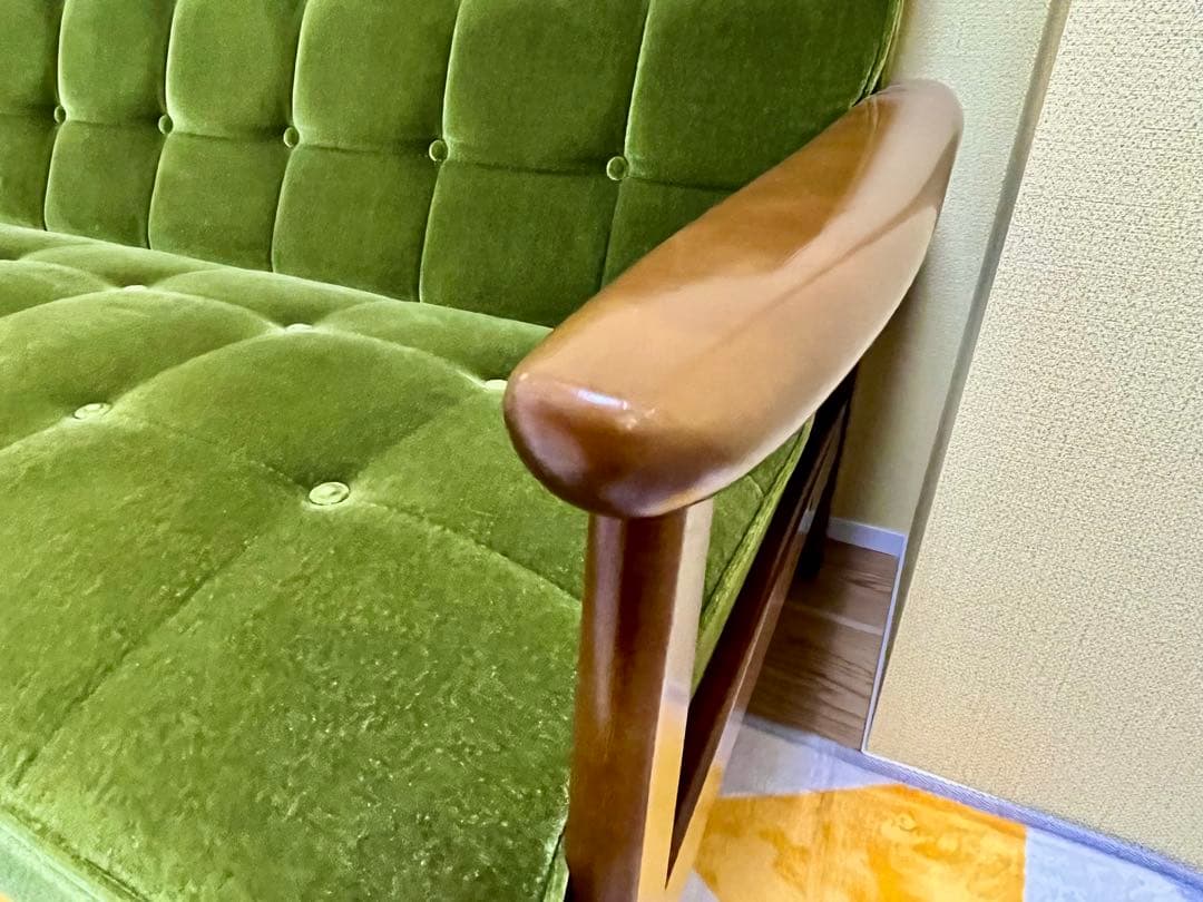 【美品】カリモク60 Kチェア モケットグリーン 2人掛けソファ