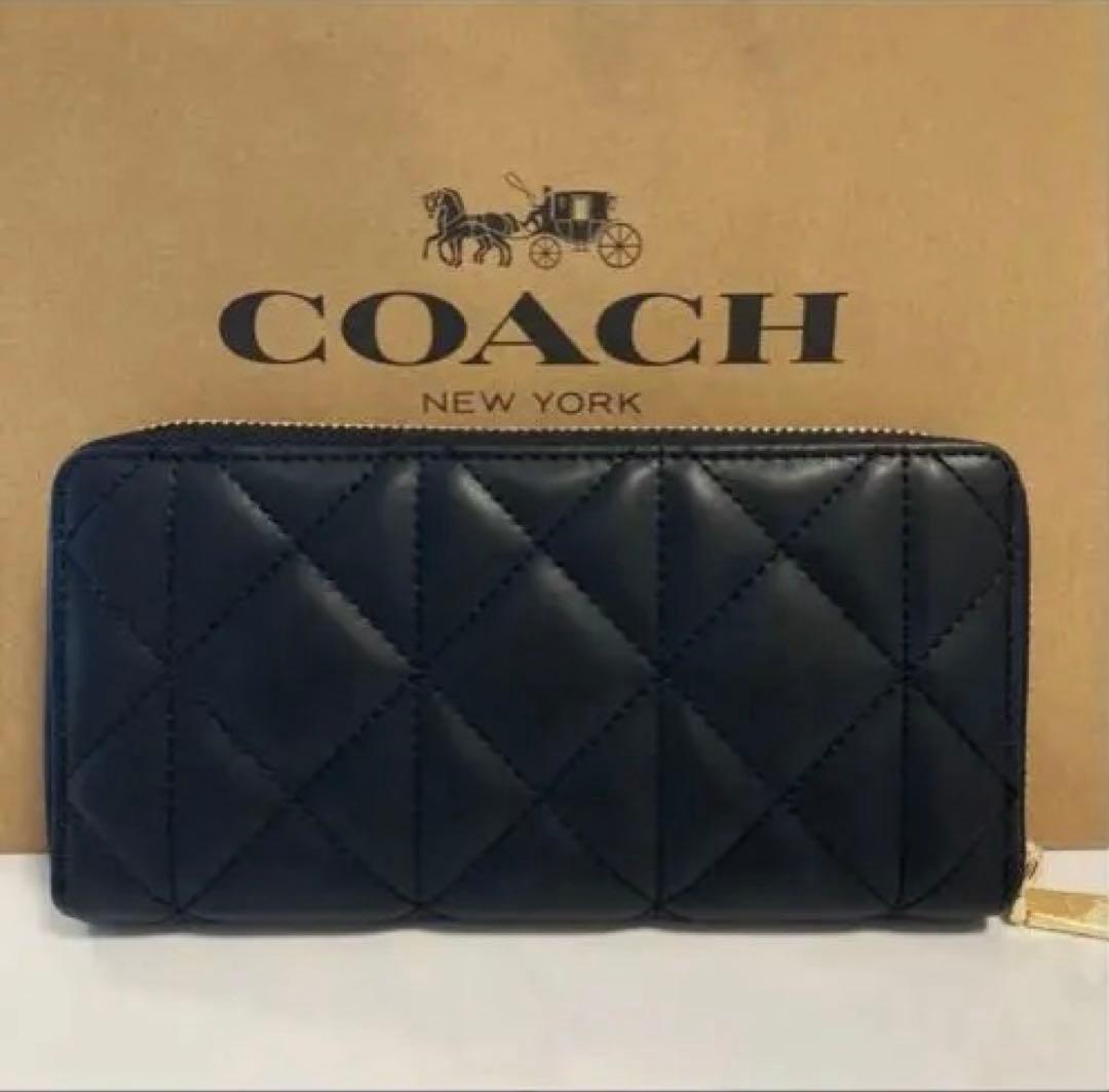新品　COACH キルティング ブラック長財布