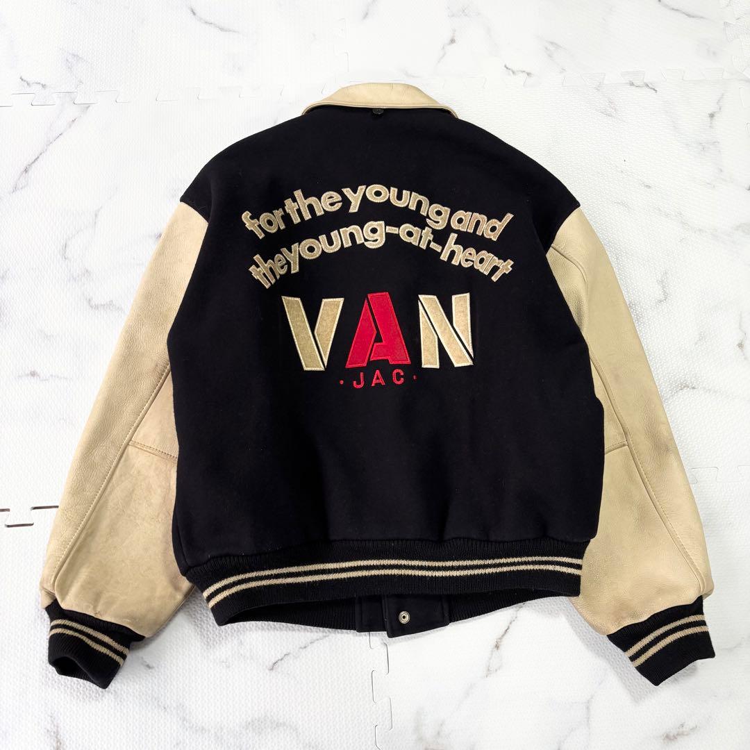 ✨大人気✨VAN JACKET ヴァン　 スタジャン袖レザー　アーチロゴ　紺L