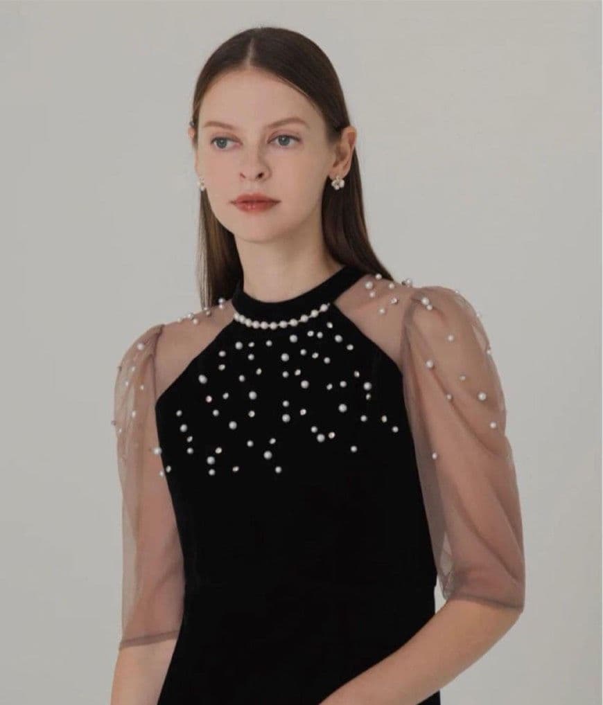 Leja シアースリーブパールビジューベロアマーメイドドレス　M