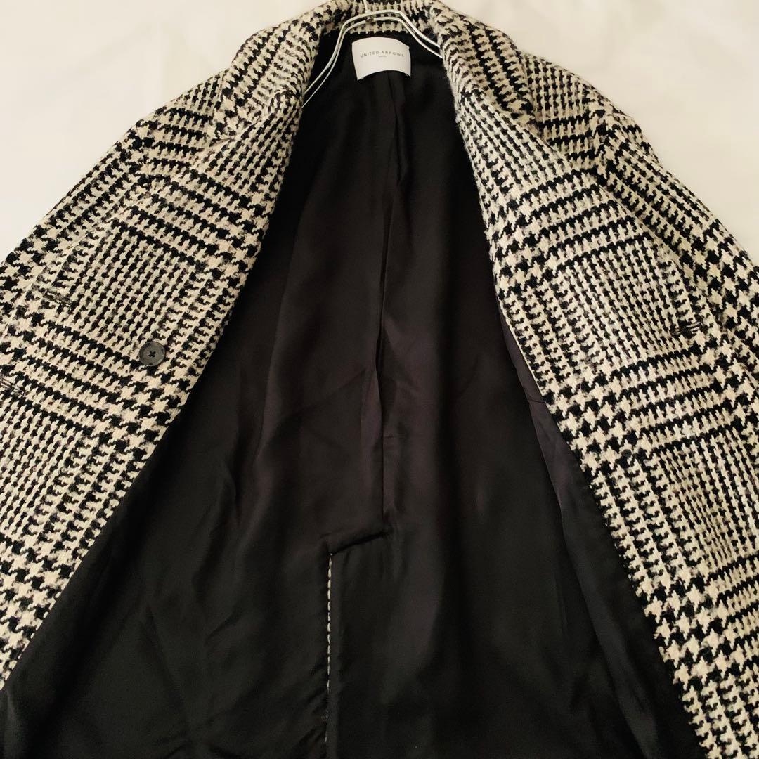 美品✨ユナイテッドアローズ ウール アルパカ チェック柄 コート 日本製 L