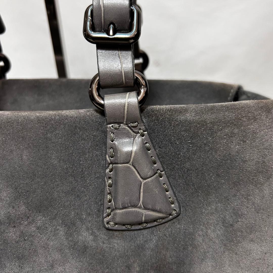 GIORGIO ARMANI スエード　クロコ型押し　ハンドバッグ　ミニボストン