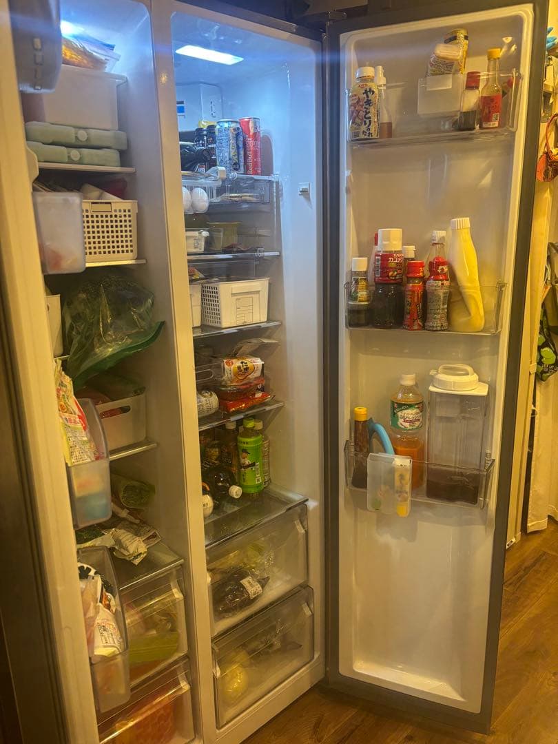 短期出品★AQUA ノンフロン冷凍冷蔵庫　AQR-SBS45H(S)フレンチドア